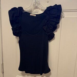ULLA JOHNSON stretch knit top Black Size P cotton